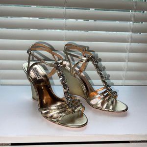 Badgley Mischka Kole 9.5 Gold Rhinestone Wedges Embellished Heels Crystal